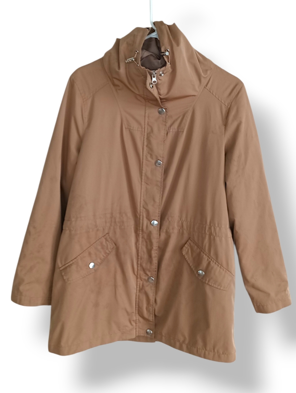 Tan Anorak Jacket Lightweight Utility Rain Long Brown Hooded Water Resistant